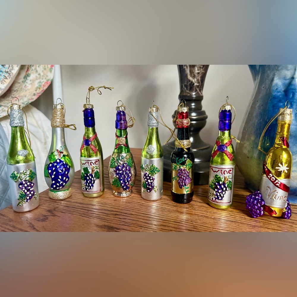 Vintage 8 Piece Glass Wine Ornament Set